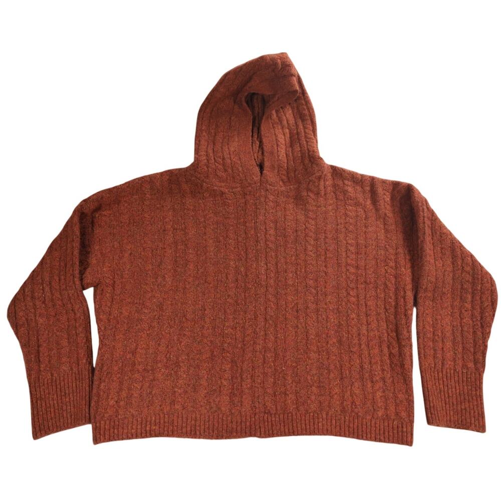 For The Republic Hooded Knit Sweater Womens Brown Size Medium Pullover Stretch